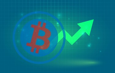 images of the bitcoin-btc logo on a digital background. 3d illustrations.