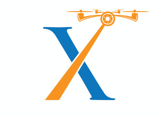 Initial Letter X Drone Logo Concept For Photography Symbol Vector Template