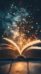 Open Book Glowing With Magical Light Particles