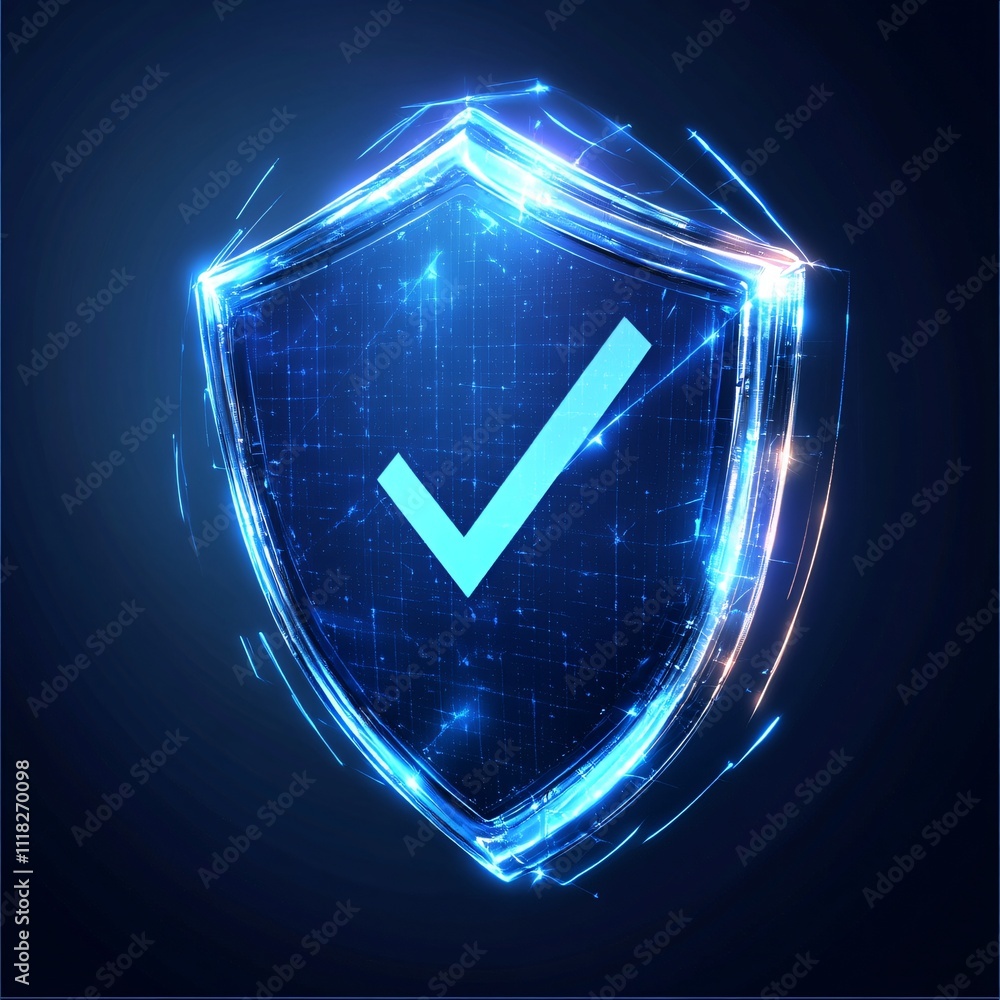 Poster secure data protection glowing shield with checkmark