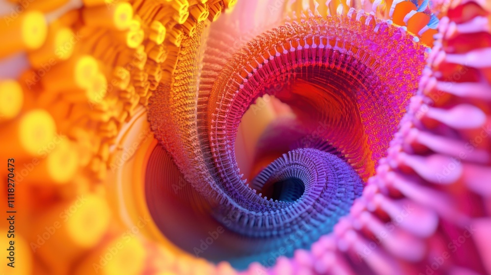 Poster colorful spirals create a dynamic representation of quantum concepts, blending vibrant hues of orang