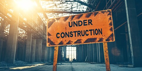 Under Construction Site Industrial Building Renovation Rusty Sign