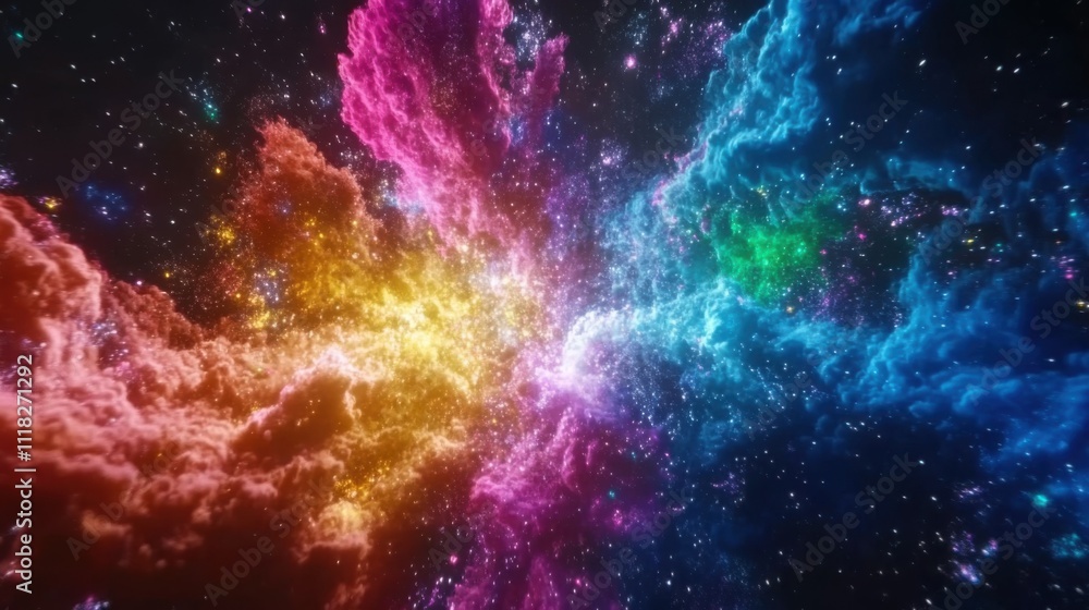 Aufkleber a captivating display of vibrant motion graphics showcases a cosmic explosion in space. swirling clo