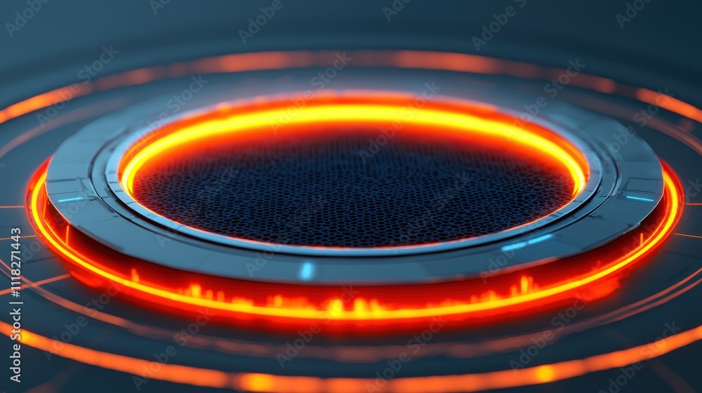 Poster futuristic glowing circular interface with abstract neon light design elements