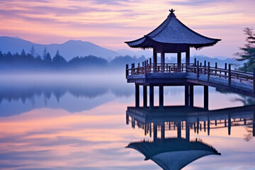 Fototapeta premium Dusk Lake Tranquil Peaceful Nature Serene Scene