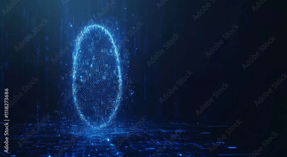 Poster digital fingerprint biometric security cybersecurity data privacy technology abstract