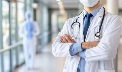 A doctor in a medical setting, emphasizing healthcare professionalism.