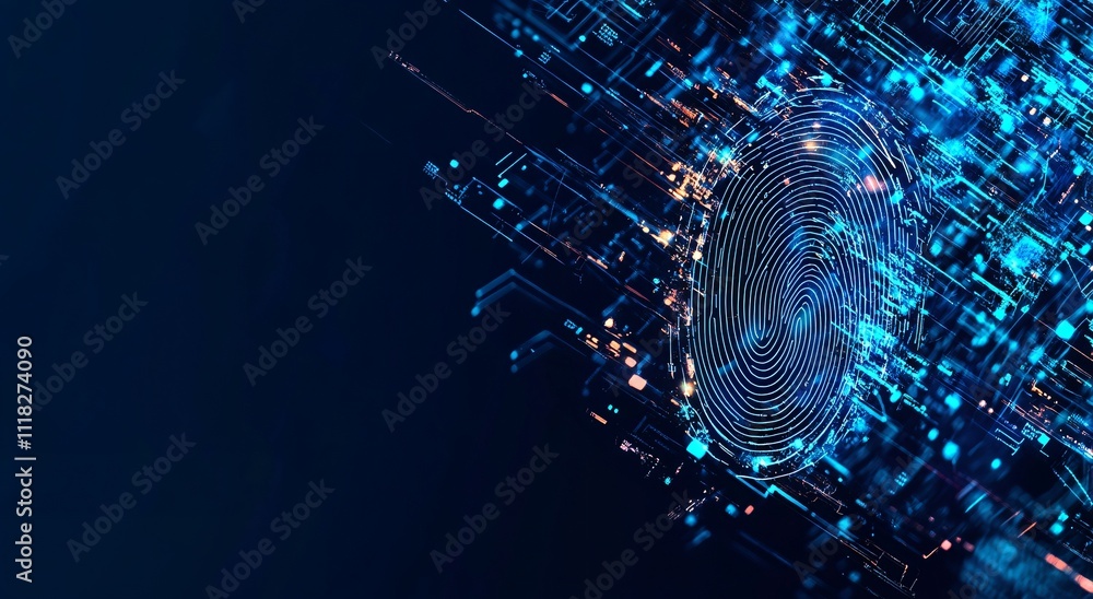 Poster digital fingerprint biometric security technology abstract background