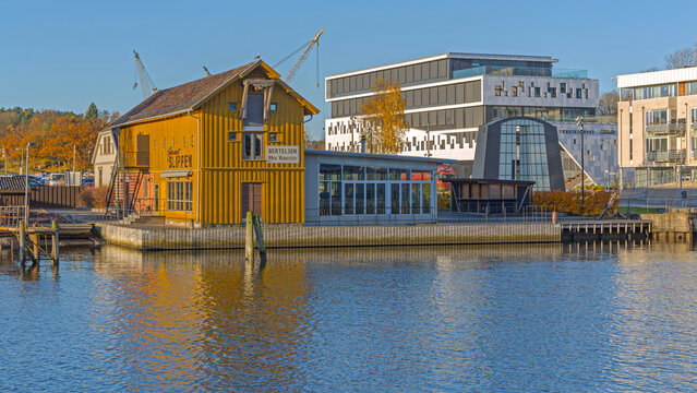 Restaurant Slippen at Glomma River in Fredrikstad Norway Autumn Day