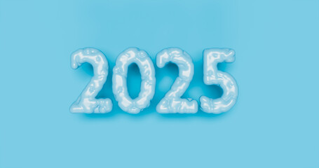 Figures 2025 made of ice on a blue background, 3d illustration