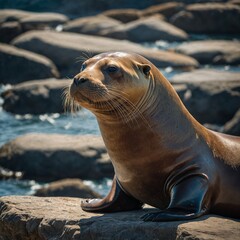 Obraz premium A sea lion basking in the sun on a rock