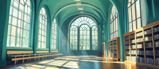 Obraz premium Sunbeams Illuminating a Serene Library