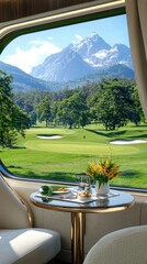 Luxurious view of mountains and golf course greens