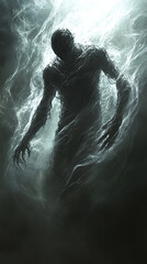 Obraz premium shadow creature emerges dramatically from swirling mist, evoking mystery