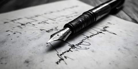 Fototapeta premium Vintage Fountain Pen on Handwritten Paper