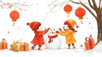 The little girl who's making snowmen