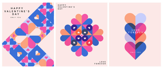 vector 2d geometric pattern background and card design, valentine's day concept