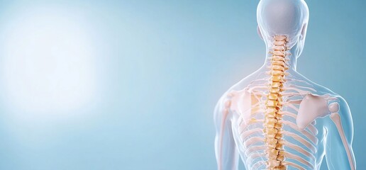 Anatomical illustration of a human spine and back view.
