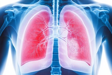 Anatomical illustration of human lungs in X-ray view.