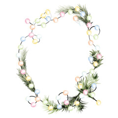 Christmas lights, Xmas frame,  Christmas card, can be used as invitation card, String of colorful holiday lights, glowing lights for greeting card design, bright garlands