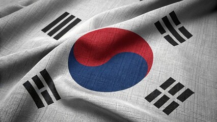 Close-Up Of South Korean Flag With Fabric Texture And Colors