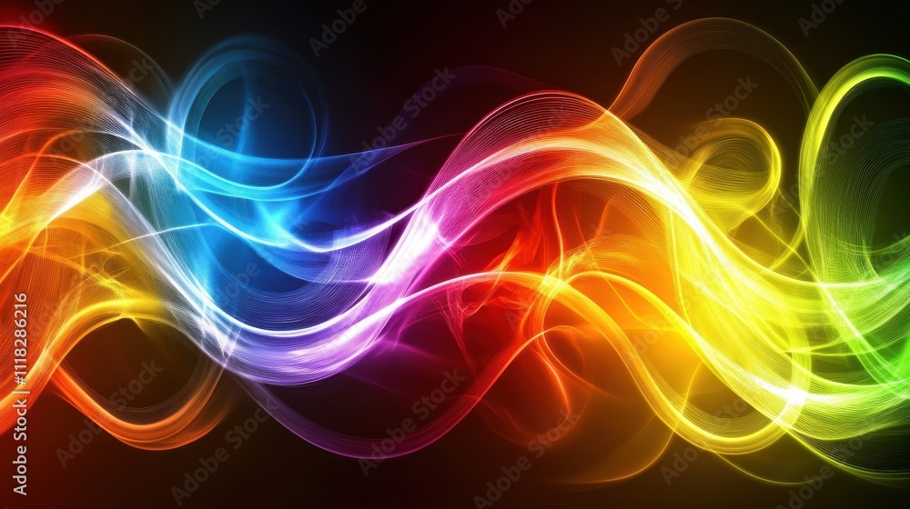 Poster colorful abstract waves of light flowing gracefully emanating vibrant energy and creating a mesmeriz
