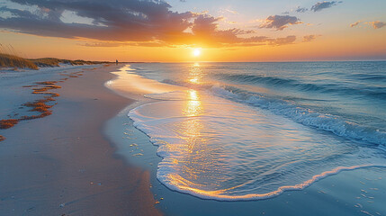 Tranquil Beach Walk in Golden Sunset