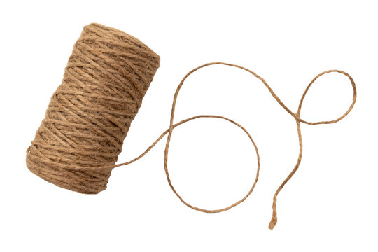 A ball of scourge rope on a white background. Thread isolate. Jute rope