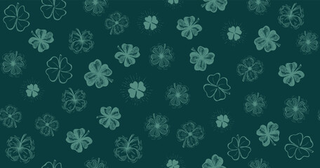 St. Patricks Day pattern on green. Hand drawn illustrations	
