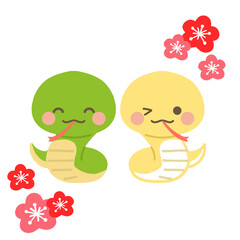 巳年の年賀状素材　二匹のかわいいへび　ラインなし
