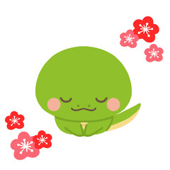 巳年の年賀状素材　お辞儀をするヘビ　ラインなし