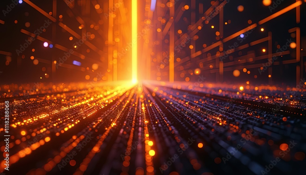 Aufkleber Futuristic light beams and glowing trails in motion creating a tunnel effect with speed lines