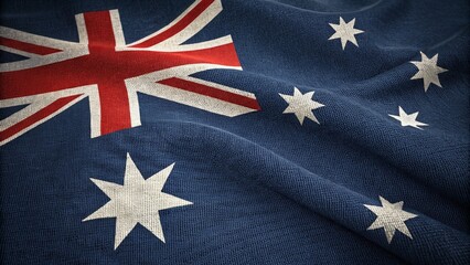 Close-Up of Australian Flag with Waving Fabric Texture