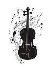 Fototapeta premium Violin with musical notes illustration