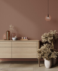 Mocha Mousse trendy color year 2025 luxury living lounge, 3d rendering