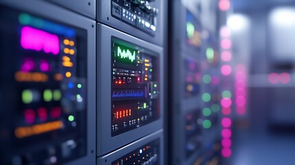 Naklejka premium Close-up of digital equipment in a server room.