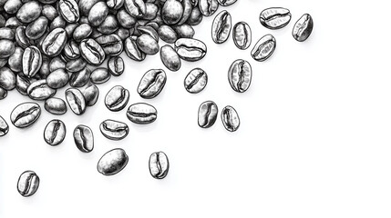 Etched Coffee beans in black and white spilling out.