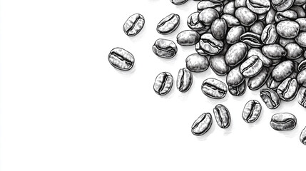Etched Coffee beans in black and white spilling out.