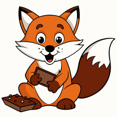 red fox cartoon with chocolate