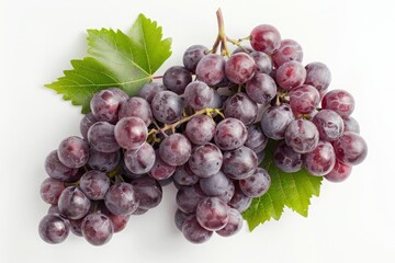 Fototapeta premium Fresh Red Grapes with Green Leaf on White Background.
