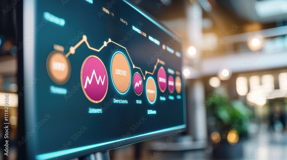 Poster data visualization showcasing colorful timeline with various metrics and trends