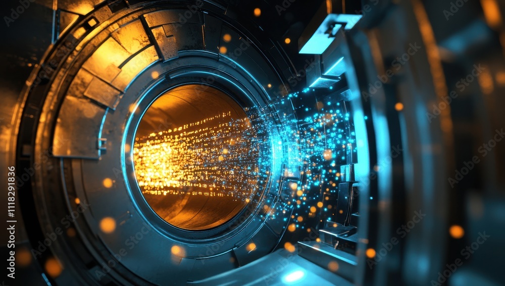 Aufkleber futuristic technology portal with flowing light and particles creating a dynamic interface in a high