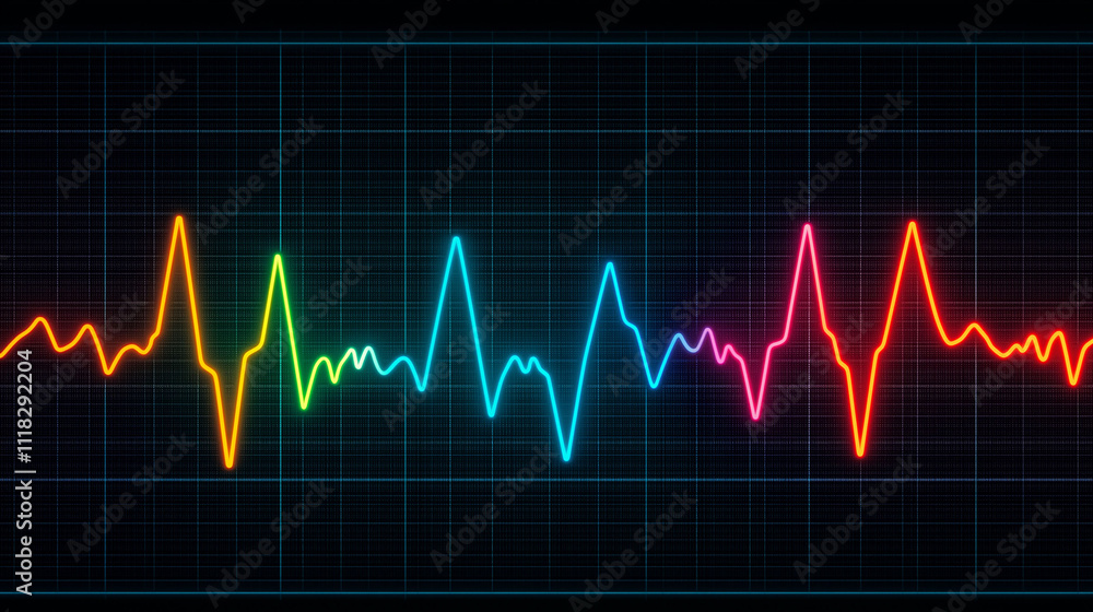 Poster heart rate variability hrv concept. heart rate variability displayed on a heart monitor screen, illu