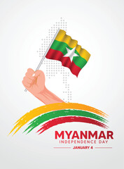 Myanmar Independence Day 4 January hand holding flag vector poster