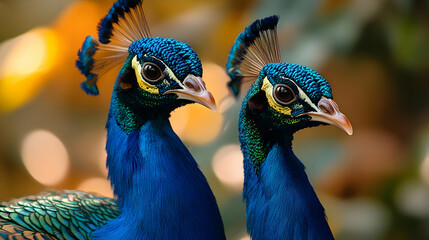Close Up of Two Peacocks Heads - Photo