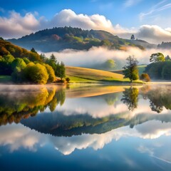 Fototapeta premium pictures lake surrounded by rolling hills