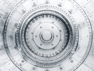 High-Resolution Close-Up of a Metallic Safe Door with Intricate Details, Exuding Strength and Security in a Modern Design with Circular Form and Industrial Elements