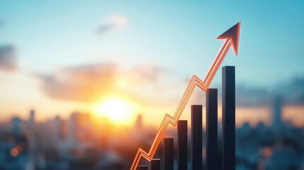 sunrise illuminates symbolic graph showing growth and progress