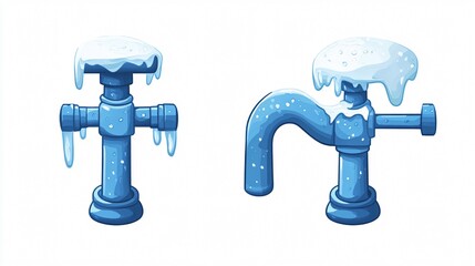 Frozen Faucet Pipe Water Tap Vector Isolated Illustration