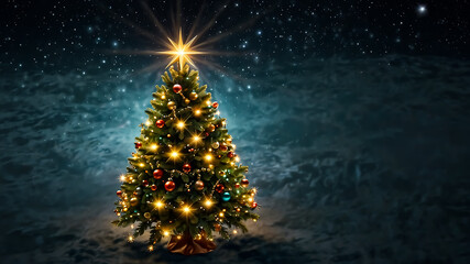 Sparkling Christmas tree with a star on top.